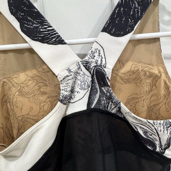 Lululemon Womens White Black Floral Mesh Lined Pullover Tank‎ Top Size 6 - Picture 8 of 10